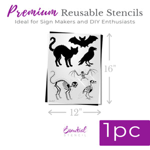 Bat, Cat & Raven Skeleton Stencil-Halloween-Essential Stencil