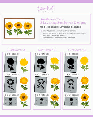 Sunflower Trio Layering Stencil Set-Spring-Essential Stencil