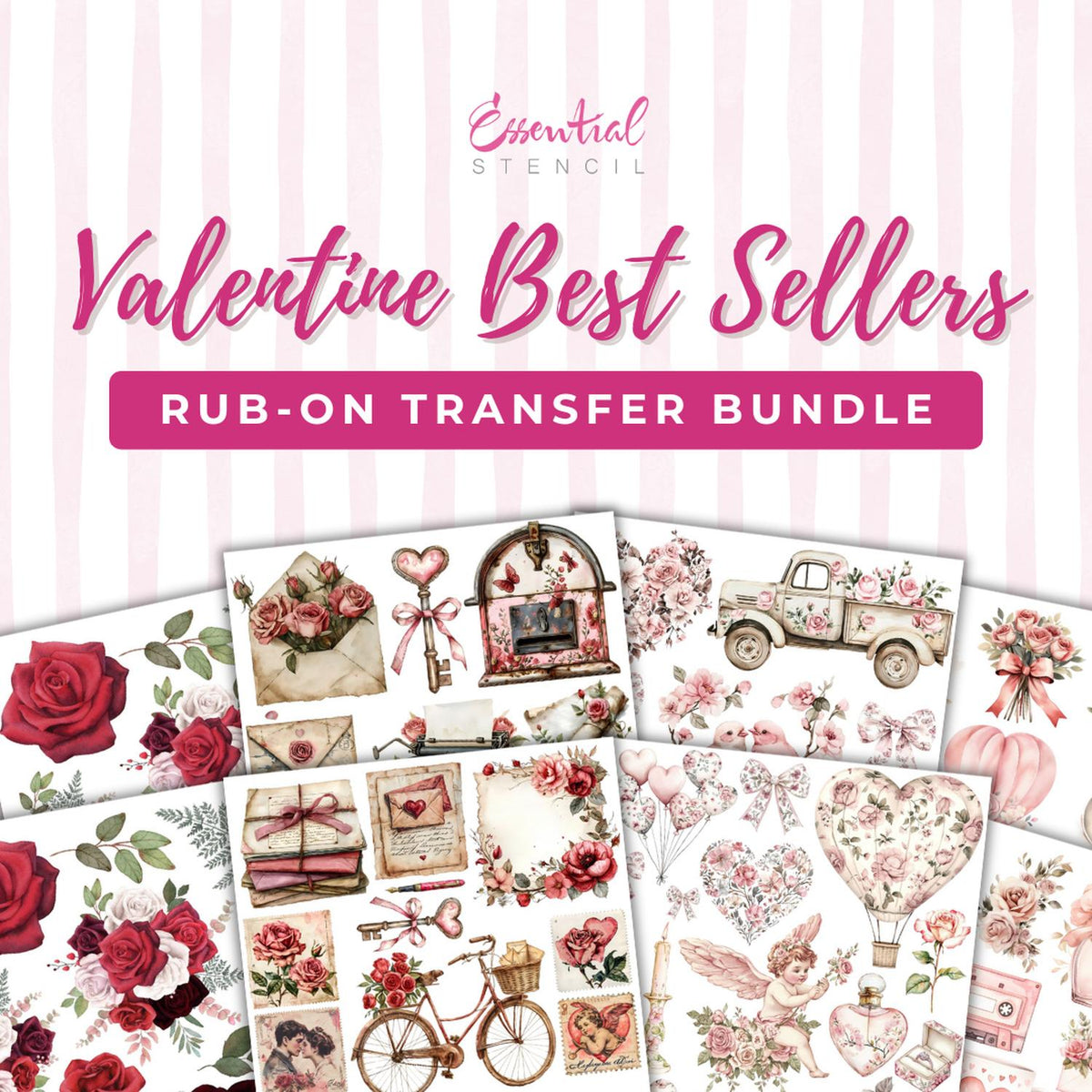Valentine Best Sellers Rub-On Transfer Bundle-Valentine-Essential Stencil