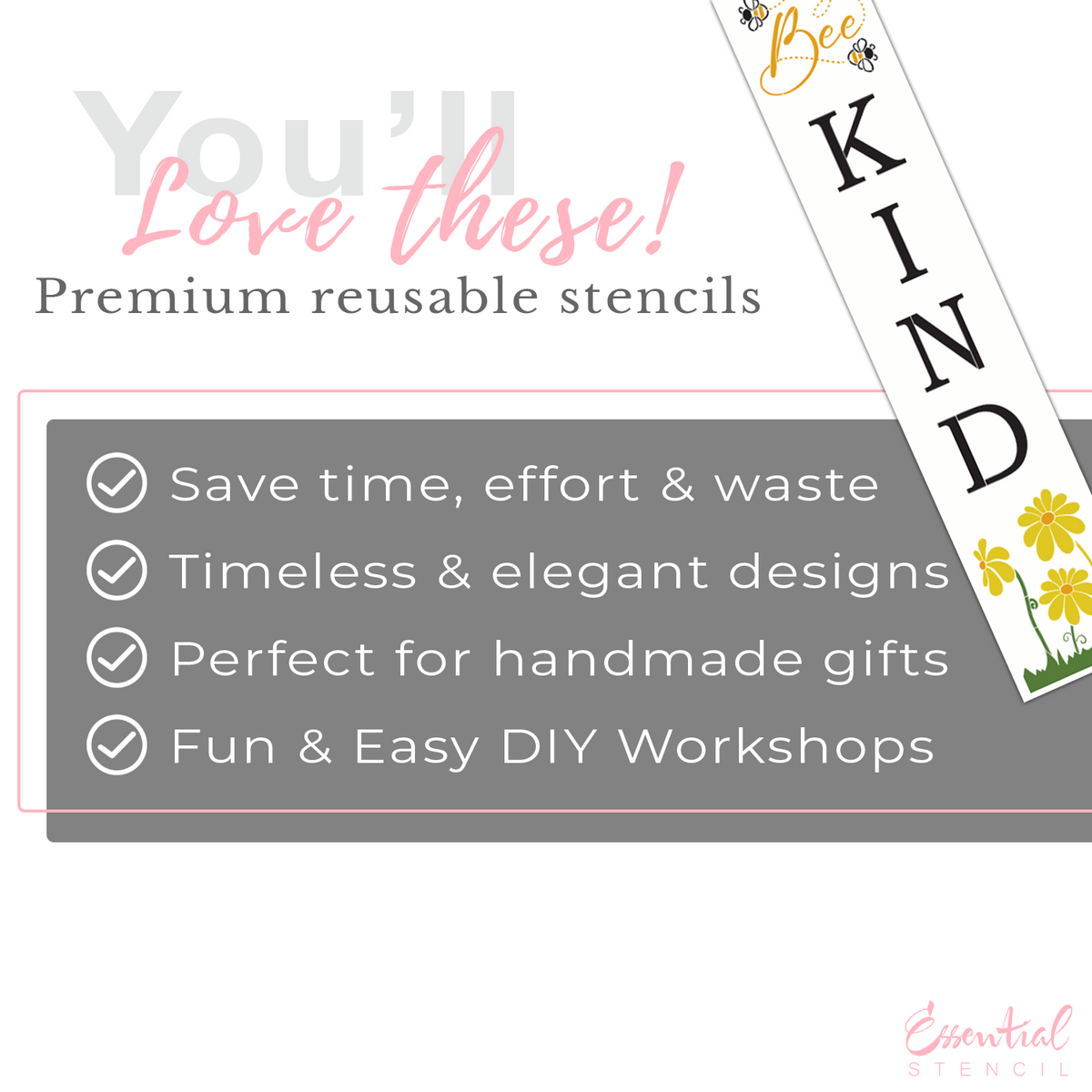 Bee Kind 4ft Porch Leaner Stencil-Spring-Essential Stencil