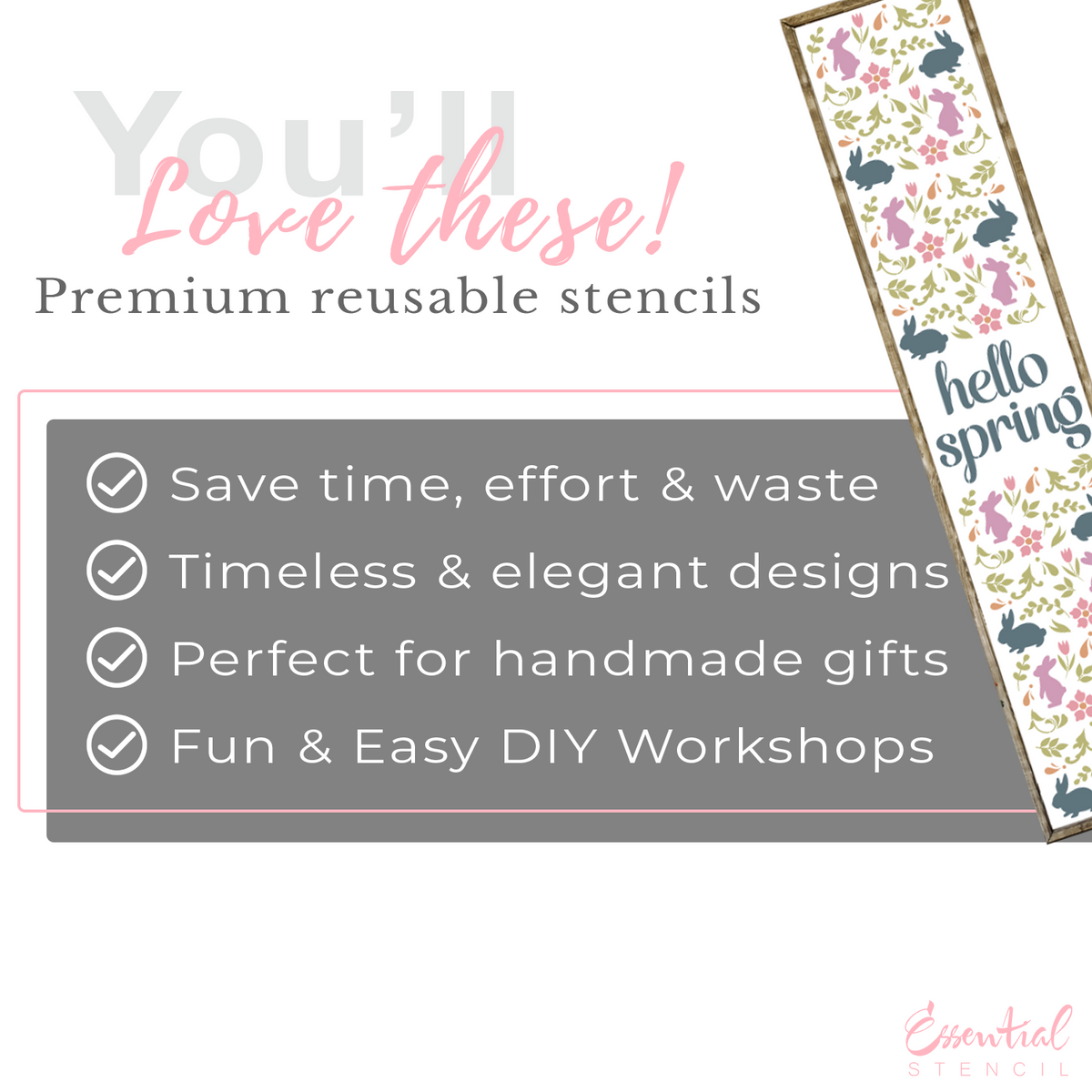 Hello Spring Bunnies Stencil-Spring-Essential Stencil