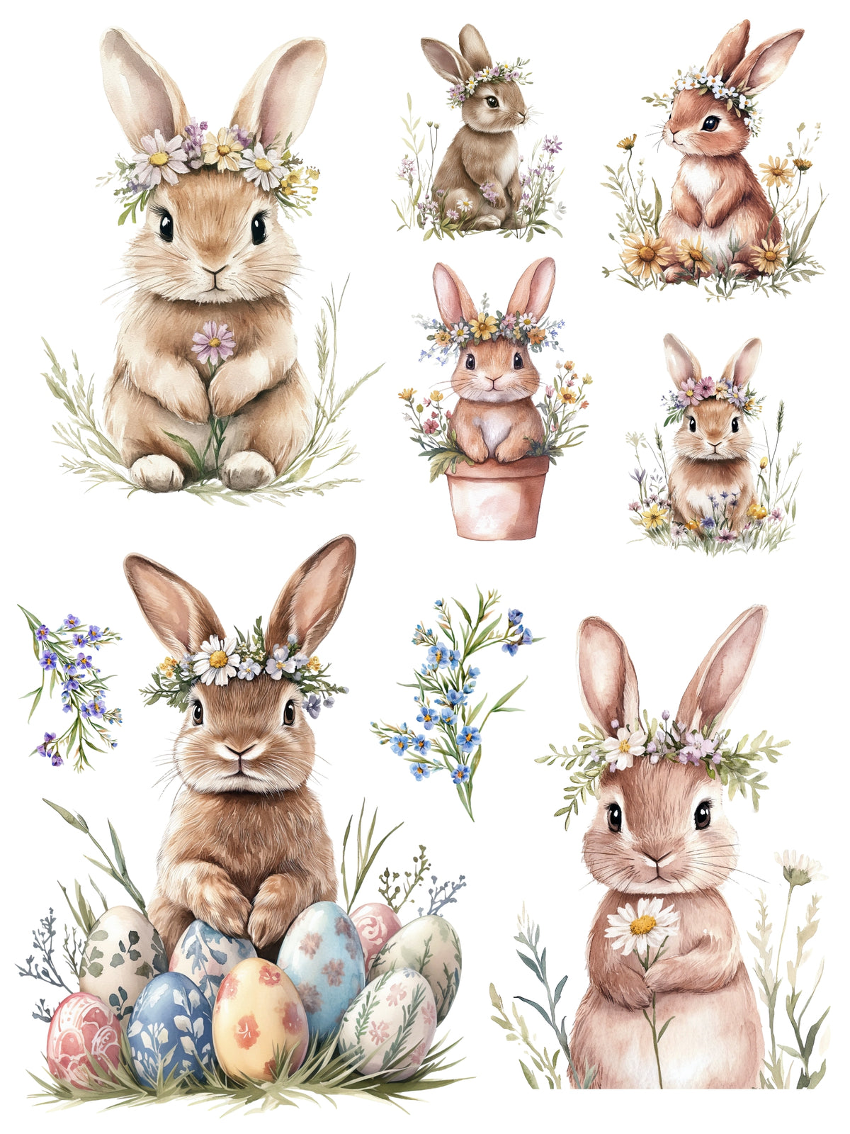 Wildflower Bunnies Rub-On Transfer Set-Rub-on Transfer-Essential Stencil