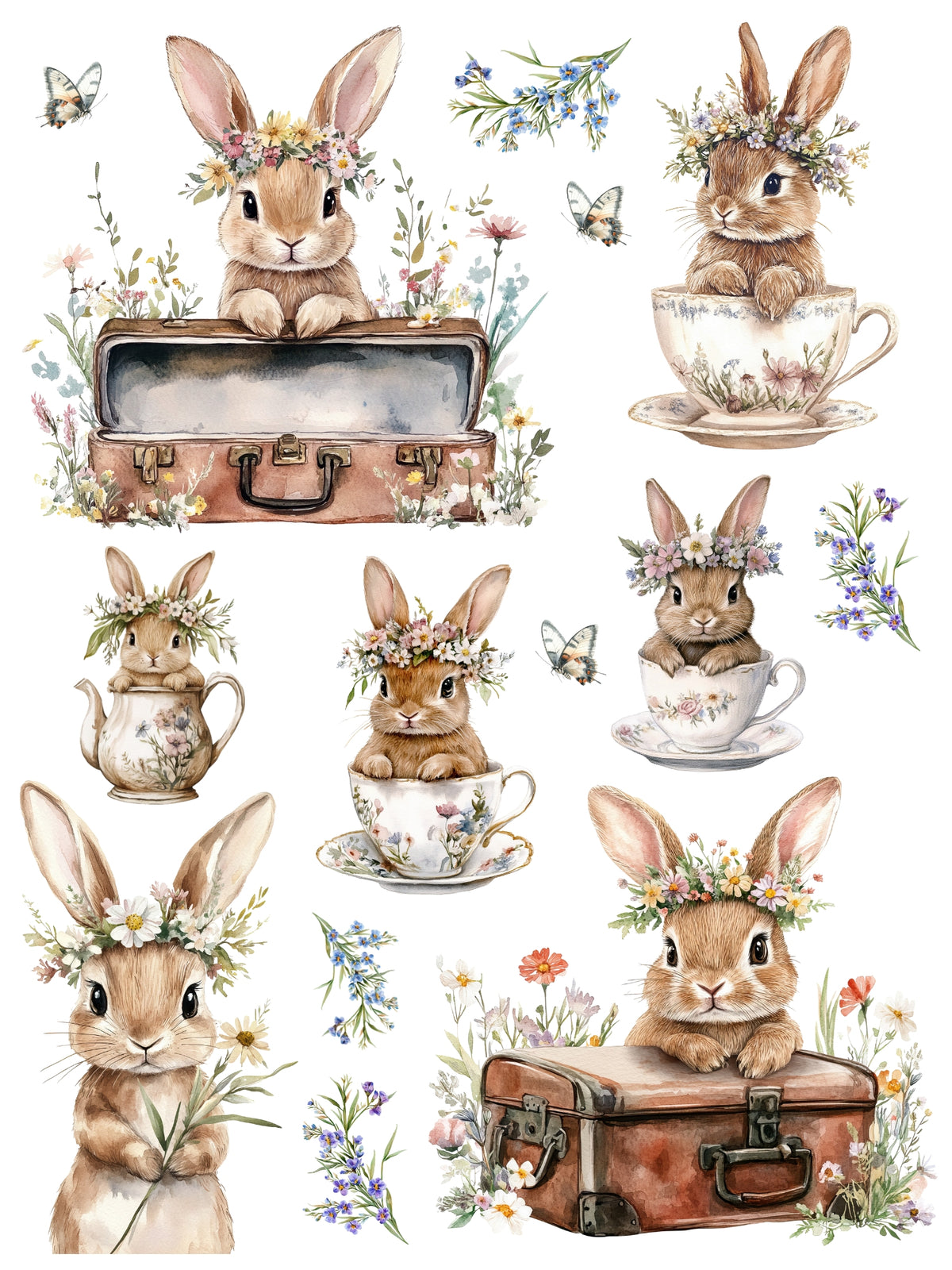 Wildflower Bunnies Rub-On Transfer Set-Rub-on Transfer-Essential Stencil