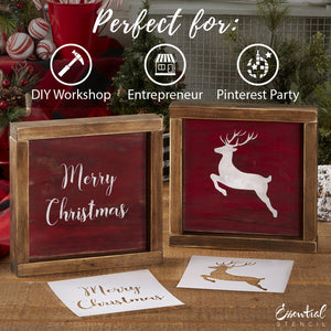 Reusable Christmas sign stencils for painting on wood | DIY Farmhouse Christmas Decor | Merry Christmas, deer silhouette stencils