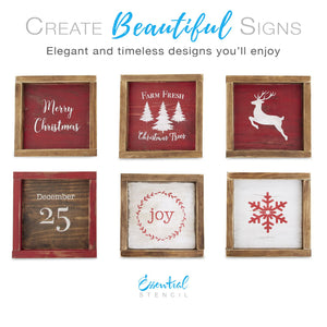 Reusable Christmas sign stencils for painting on wood | DIY Farmhouse Christmas Decor | Merry Christmas, Farm Fresh Christmas Trees, Joy stencils