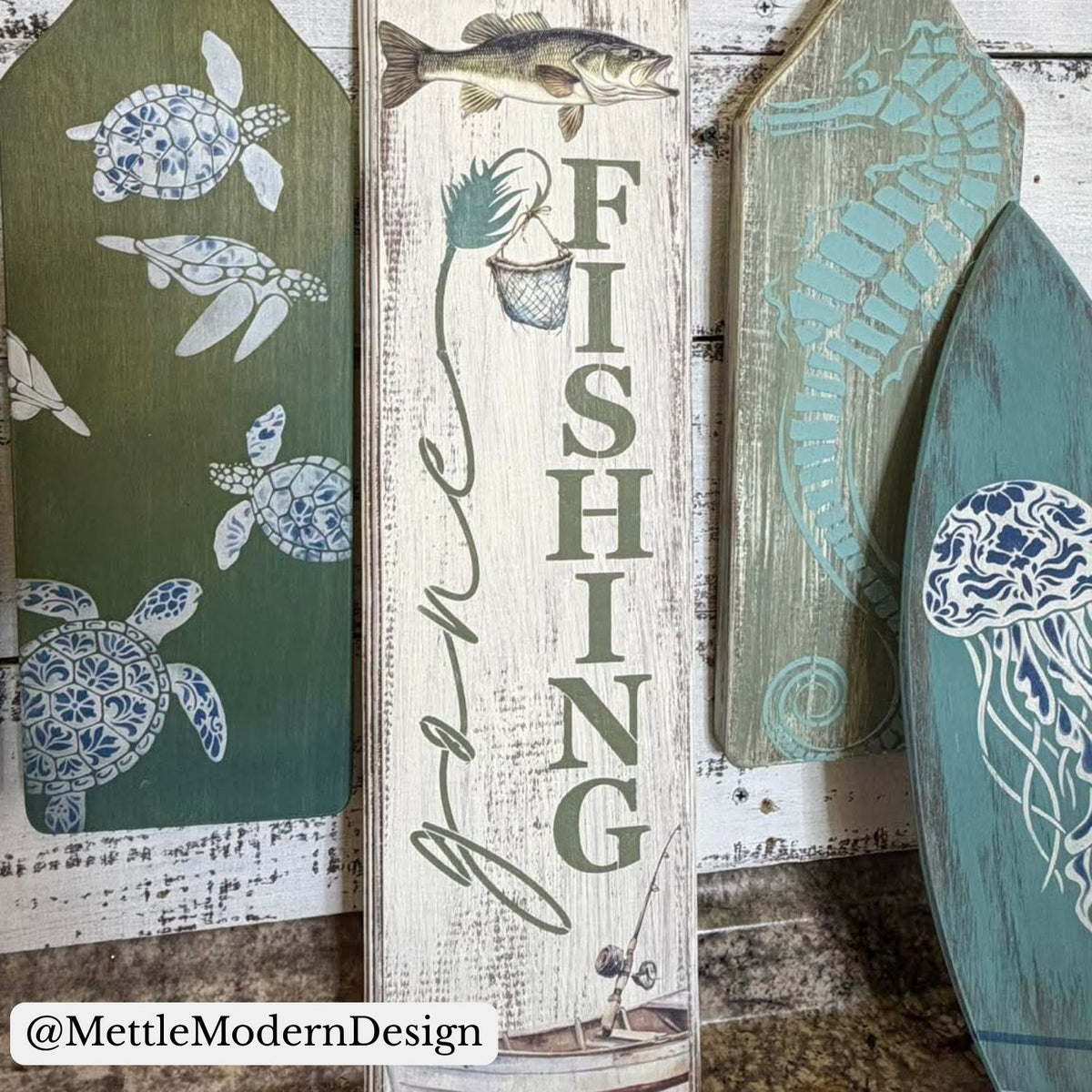 Gone Fishing-Rub-on Transfer-Essential Stencil