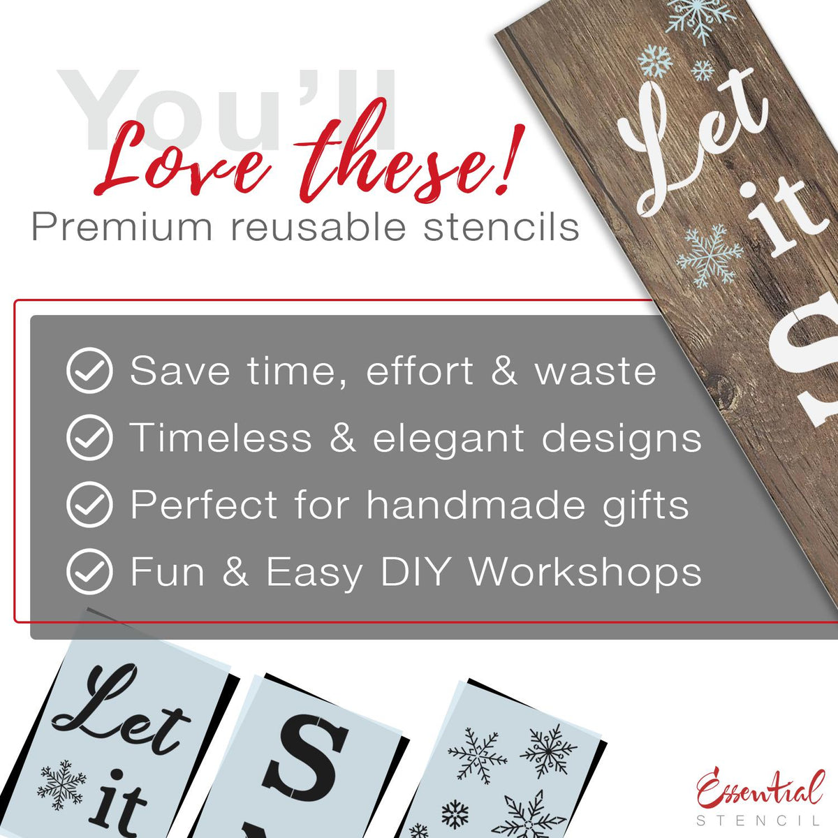 Reusable Let it Snow Vertical Sign Stencil Set, DIY Christmas Vertical Front Porch Leaner Signs