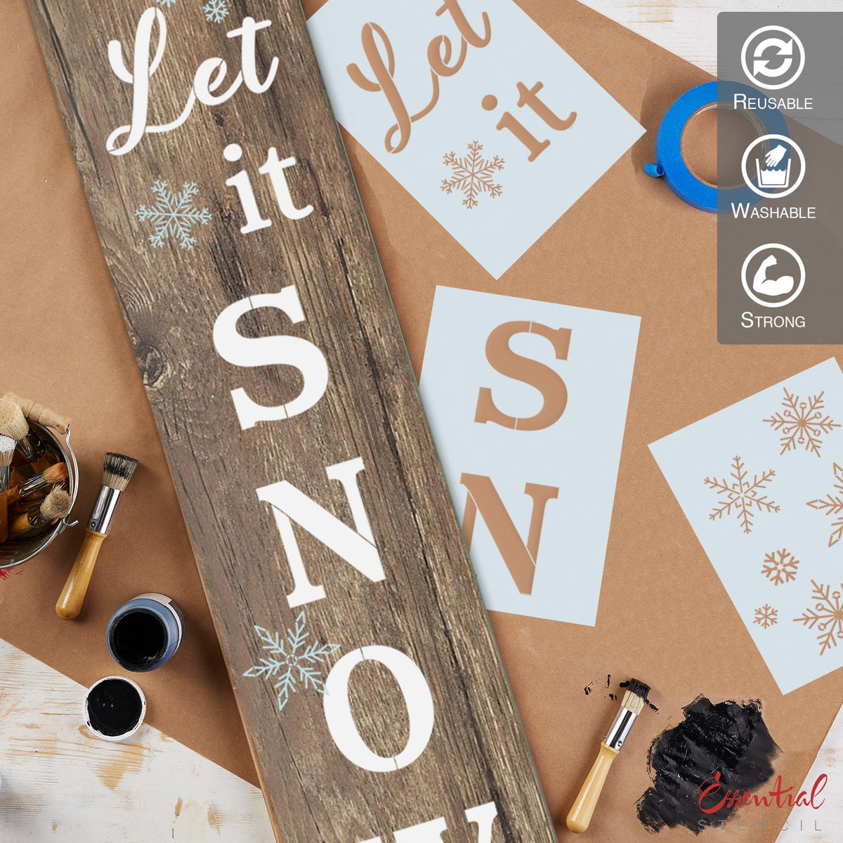 Reusable Let it Snow Vertical Sign Stencil Set, DIY Christmas Vertical Front Porch Leaner Signs