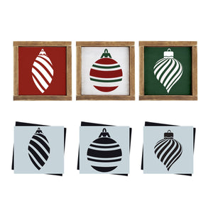 Mini Christmas wood sign stencils, Christmas stencils for painting, Ornament reusable stencils, striped ornaments, ornament shape stencils for painting, DIY Christmas crafts