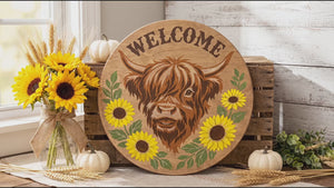 Highland Cow & Sunflower Welcome