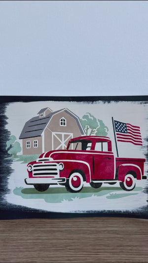 Layering Patriotic Barn and Truck Stencil