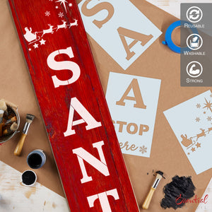 Reusable Santa Stop Here Vertical Sign Stencil, DIY Christmas Vertical Front Porch Leaner Signs