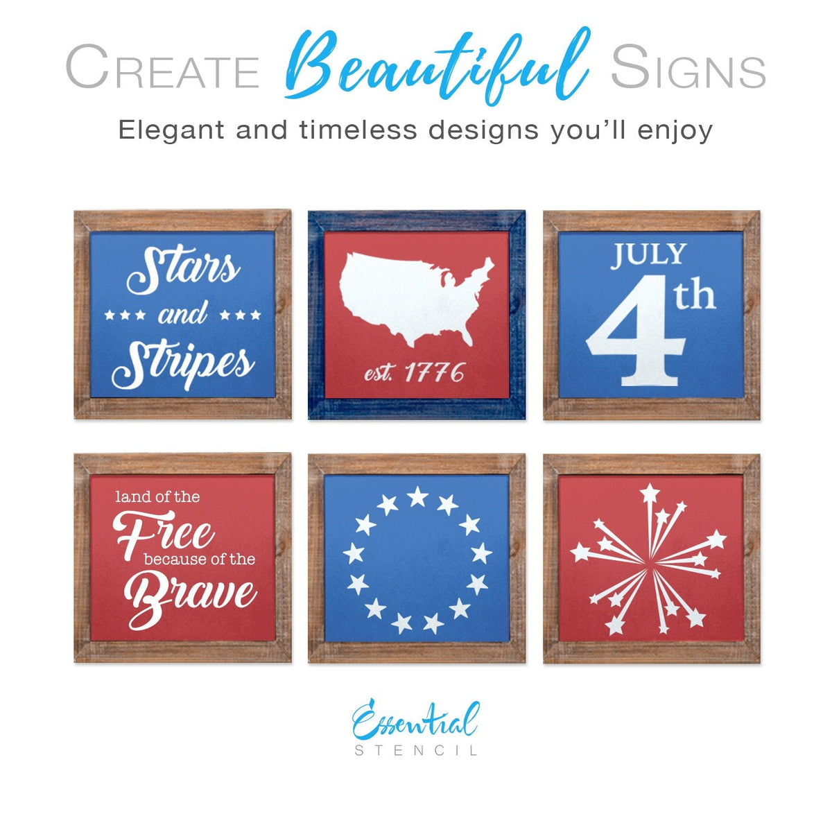 Reusable Patriotic sign stencils for painting on wood, DIY 4th of July home decor, July 4th, Stars and stripes, USA, United States silhouette, Betsy ross 13 star, land of the free because of the brave stencil