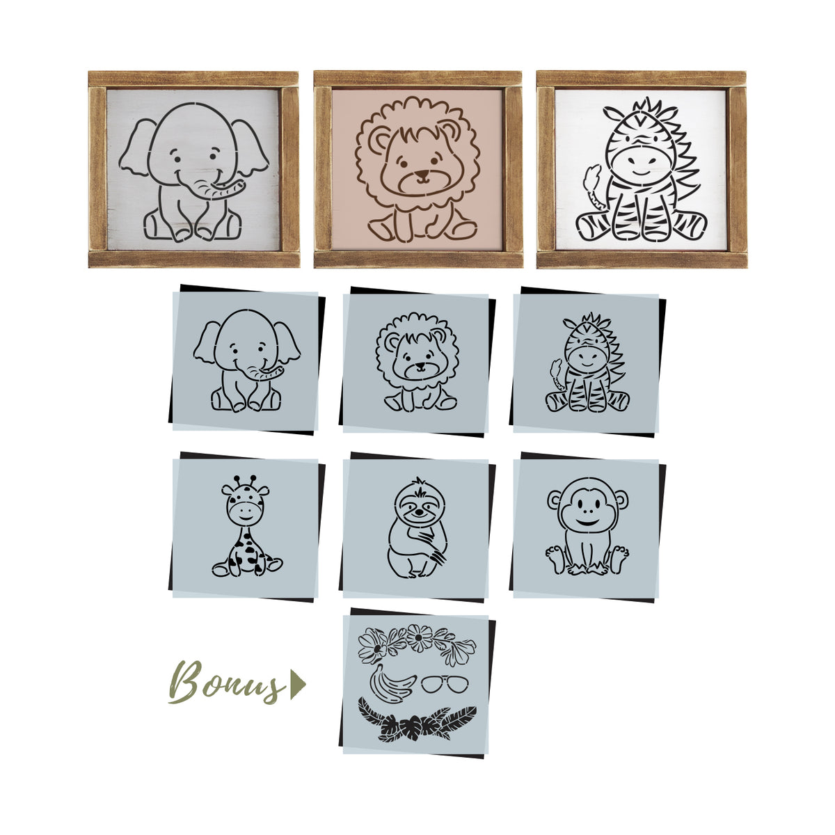 Nursery Safari Animals Mini Stencil Set (6pk)-Summer-Essential Stencil