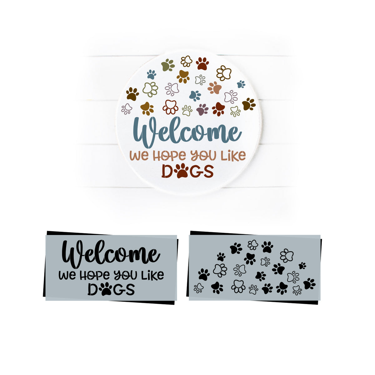 Welcome Dogs Round Sign Stencil-Pattern-Essential Stencil