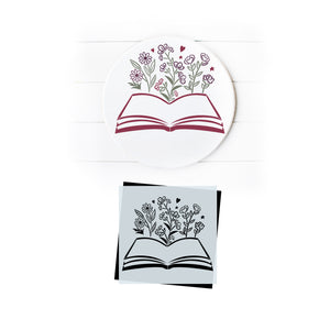 Open book with flowers Sign Stencil-Pattern-Essential Stencil
