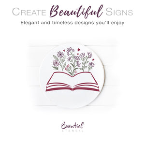 Open book with flowers Sign Stencil-Pattern-Essential Stencil