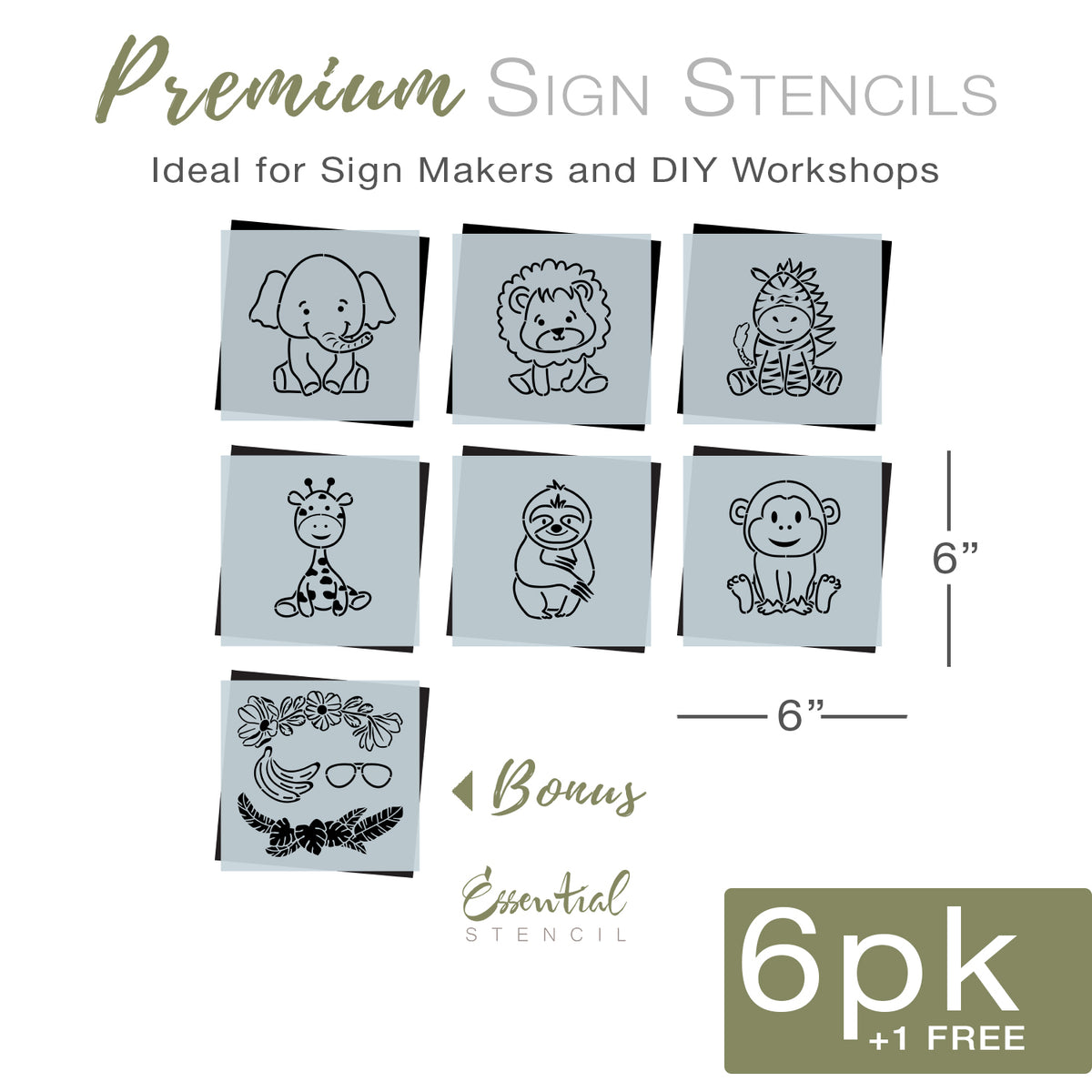 Nursery Safari Animals Mini Stencil Set (6pk)-Summer-Essential Stencil