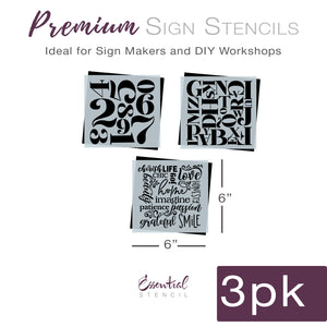 Words and Numbers Mini Sign Stencil (3pk)-Summer-Essential Stencil
