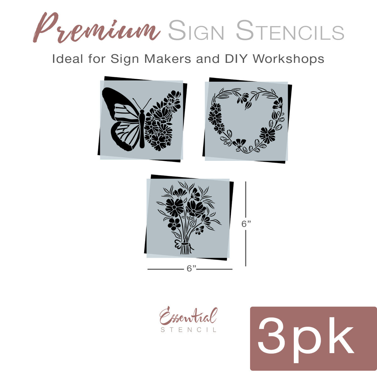 Heartfelt Florals Mini Sign Stencil (3pk)-Summer-Essential Stencil