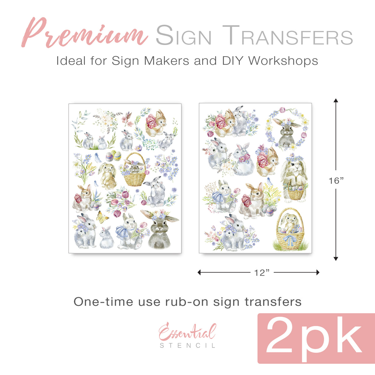 Spring Bunny Rubon Transfers Essential Stencil