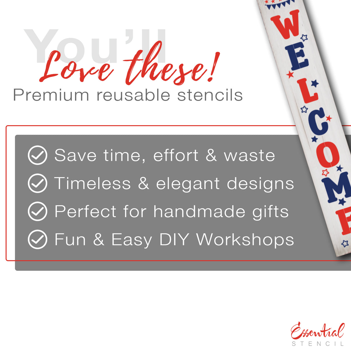 5ft Vertical Patriotic Welcome Stencil-Summer-Essential Stencil