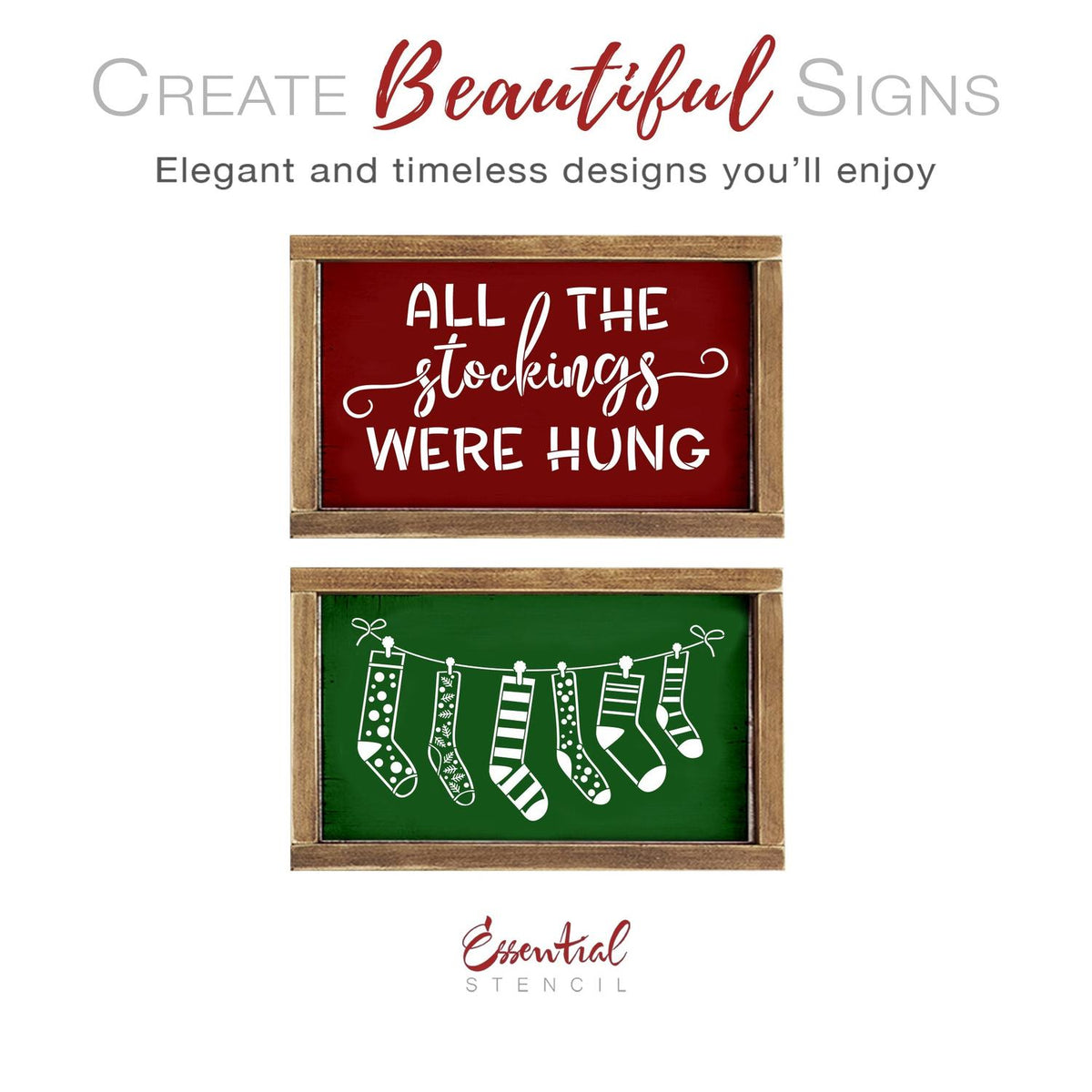 DIY reusable Christmas stencils for painting wood signs, all the stockings were hung stencil, hanging stockings stencils, stocking silhouette