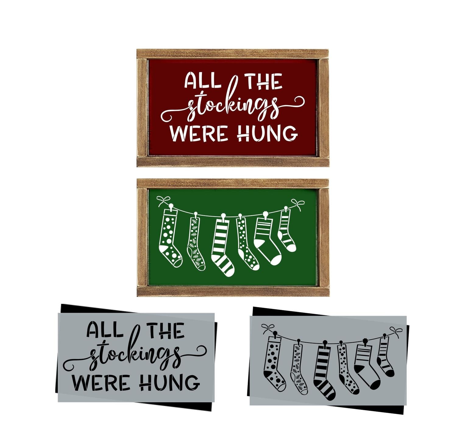 DIY reusable Christmas stencils for painting wood signs, all the stockings were hung stencil, hanging stockings  stencils, stocking  silhouette