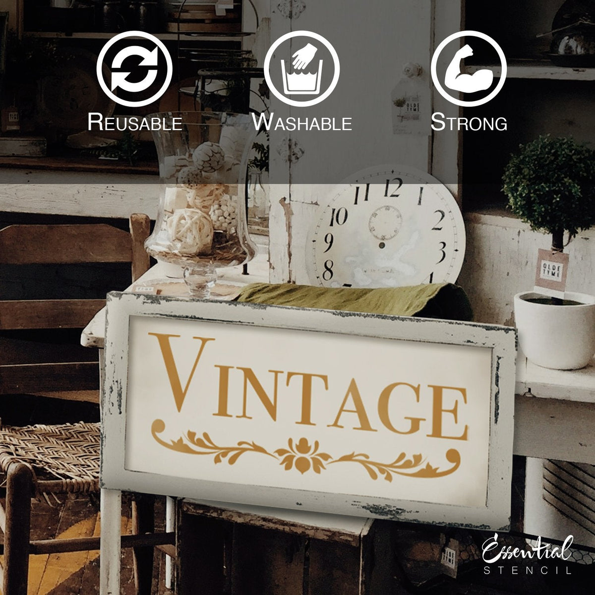 DIY reusable Vintage stencil, Antiques buy sell trade stencil, Artisan Market stencil