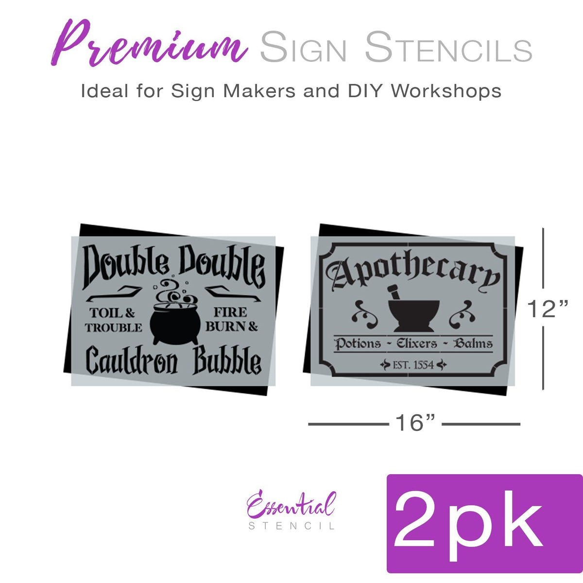 DIY reusable Halloween stencils, Apothecary sign stencil, Double Double toil and trouble fire burn and cauldron bubble sign stencil, Witch sign stencils