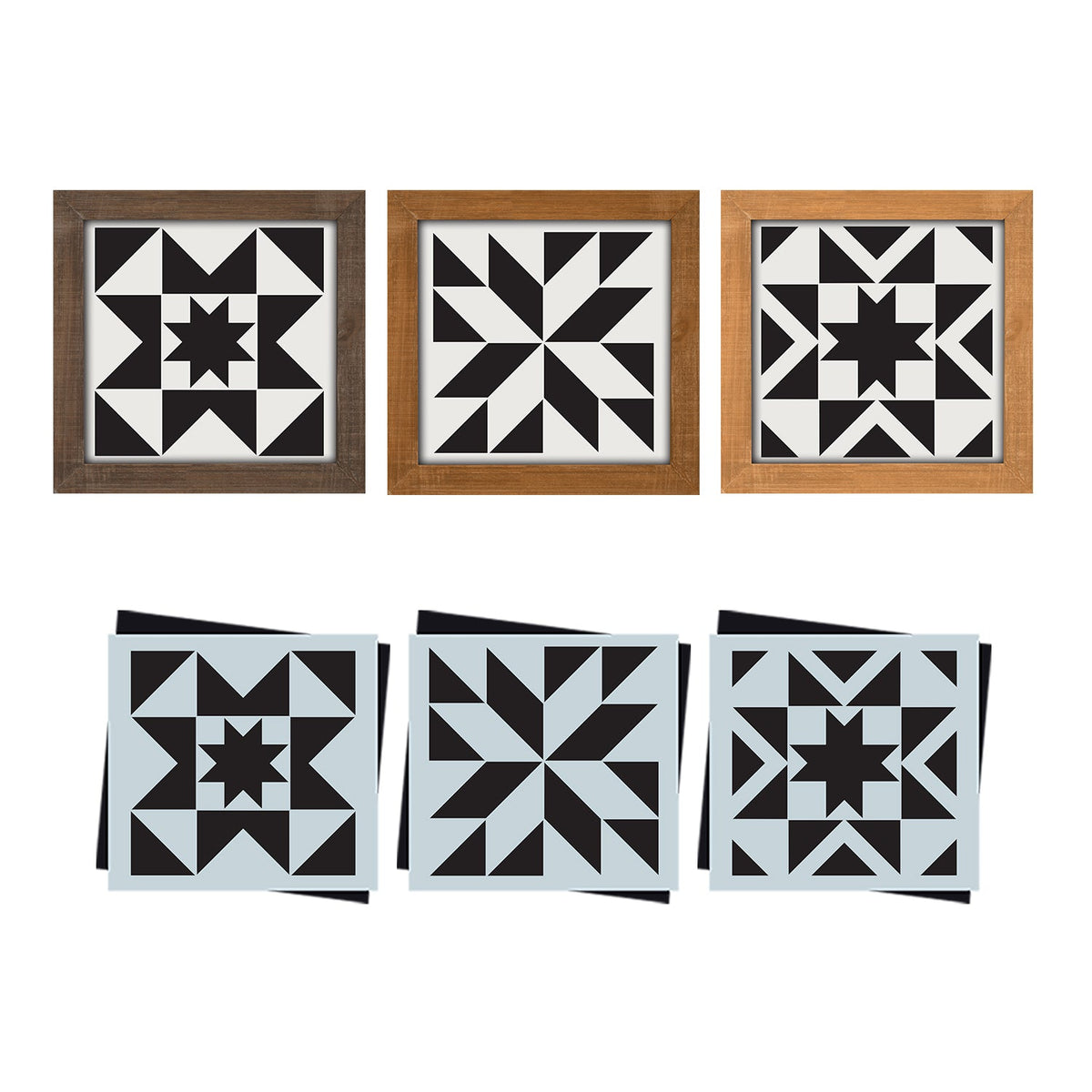 DIY reusable farmhouse barn quilt stencils, geometric home sign stencils, mini rustic home decor sign stencils, diy boho decor, diy country decor, wall art barn quilt stencils