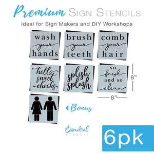 Bathroom Mini Sign Stencils (6Pk) + Bonus Set-Essential Stencil