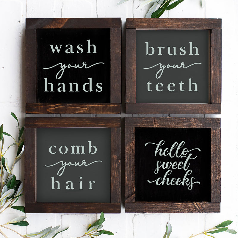 Reusable Bathroom Mini Sign Stencils (6 Pack) - Essential Stencil