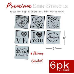 Be mine Valentine Mini Sign Stencils (6Pk) + Bonus-Valentine-Essential Stencil