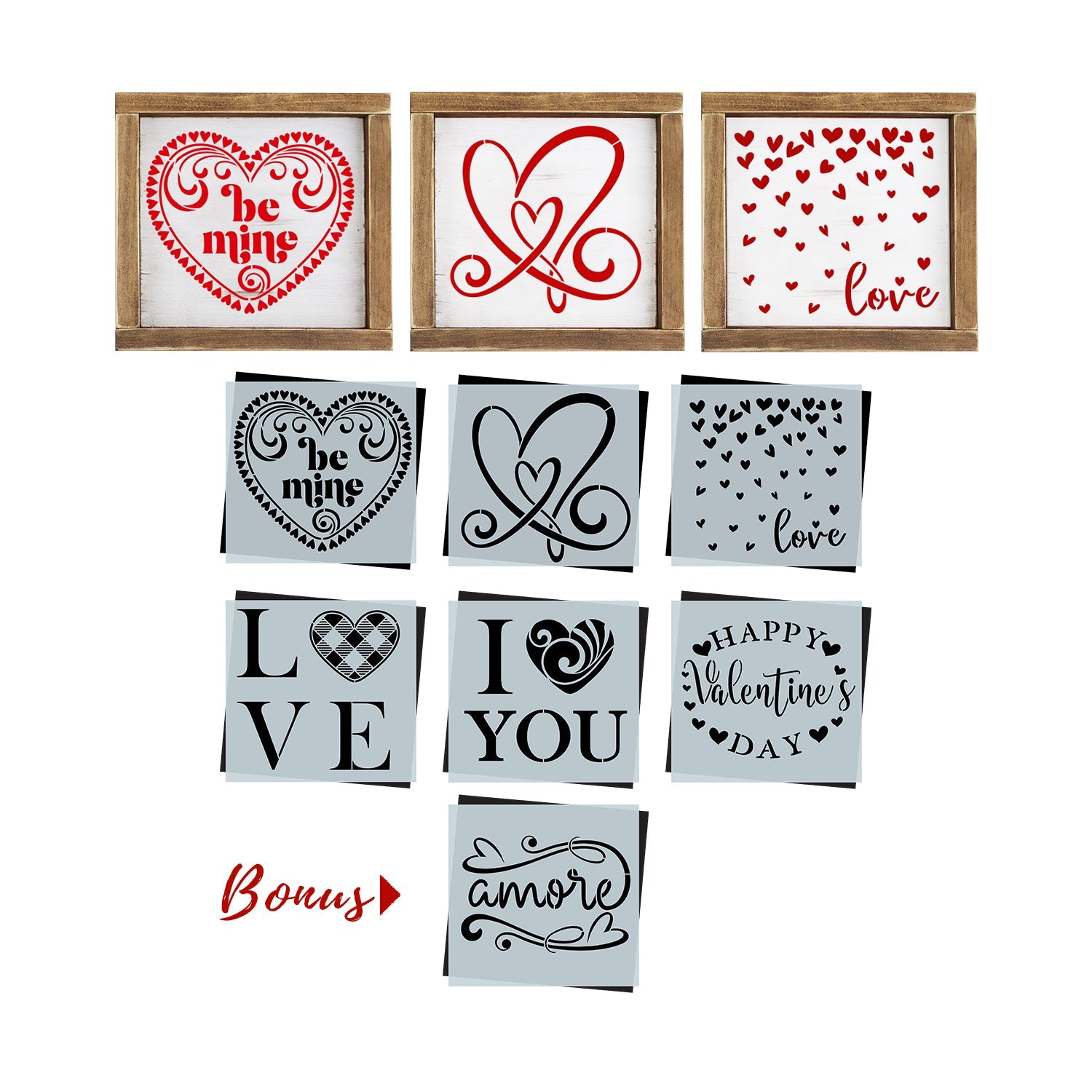 Be mine Valentine Mini Sign Stencils (6Pk) + Bonus-Valentine-Essential Stencil