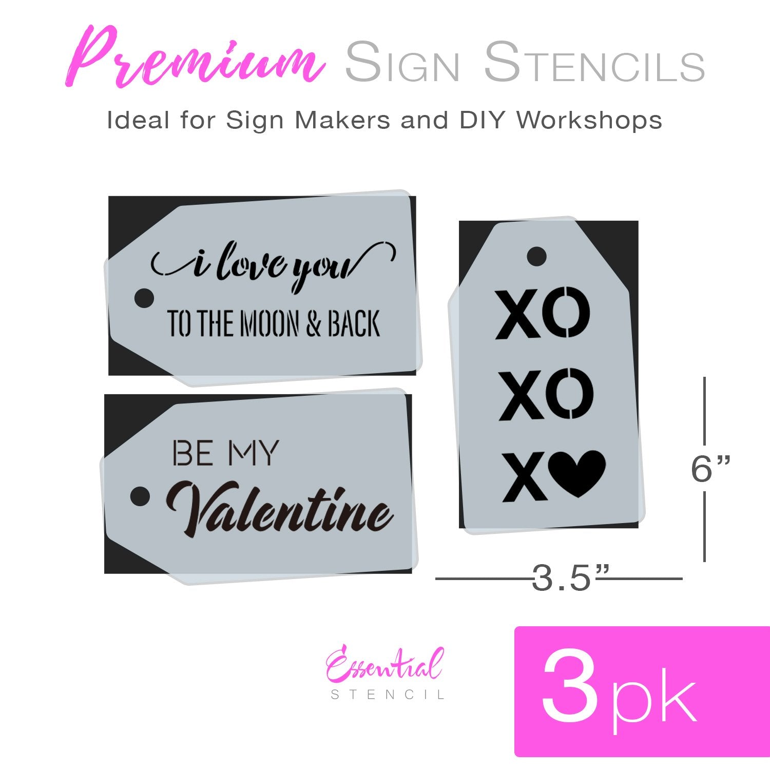 Reusable Mini Tag Stencil (3PK) | XOXO, Be My Valentine, Love You - Essential Stencil reusable-mini-tag-stencil-3pk-xoxo-be-my-valentine-love-you-essential-stencil