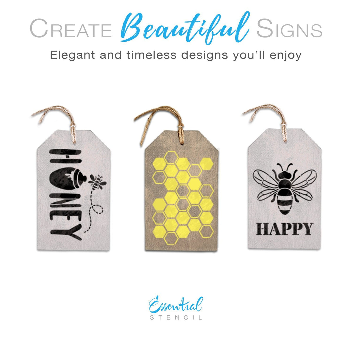 DIY reusable honey bee stencils, Honey pot stencil, honey comb stencil, Bee Happy stencil, reusable mini tag bee happy stencils