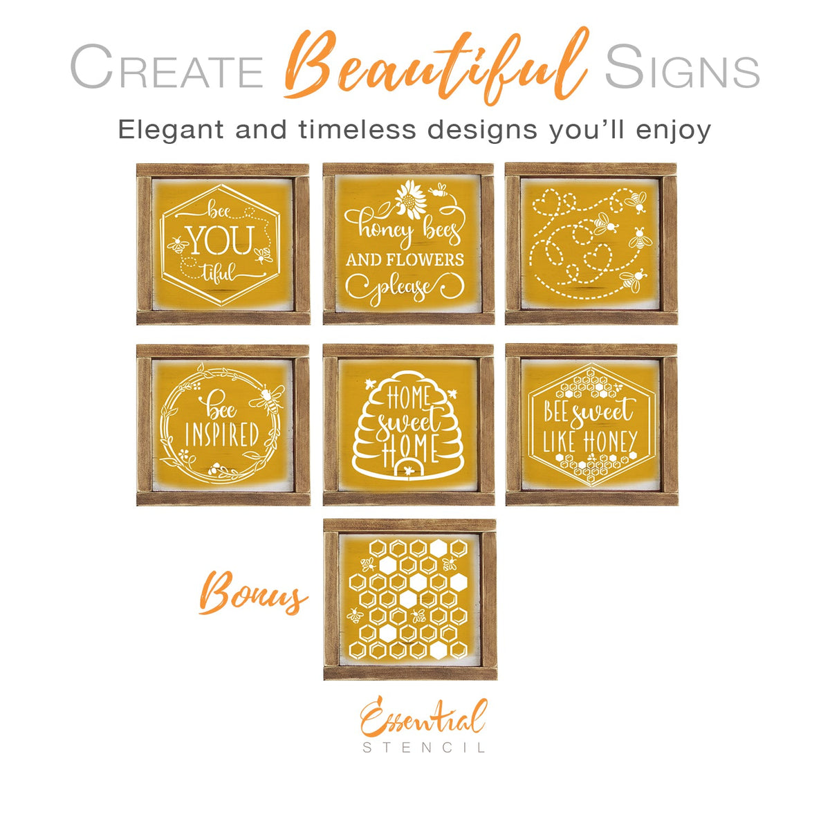 Bee you tiful Mini Sign Stencils (6 Pack) + Bonus-Spring-Essential Stencil