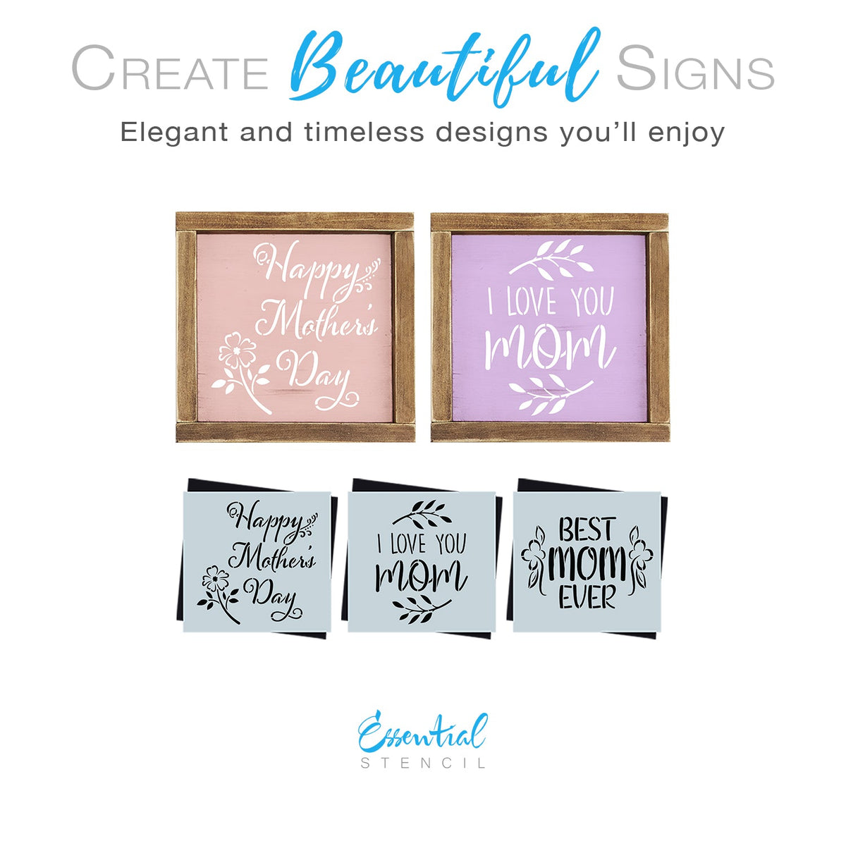 DIY reusable Mother's Day sign stencils, Mothers day crafts, Happy Mother's Day mini sign stencil with flower, I love you mom mini wood sign stencil, Best mom ever mini wood sign stencil, diy mothers day gift ideas