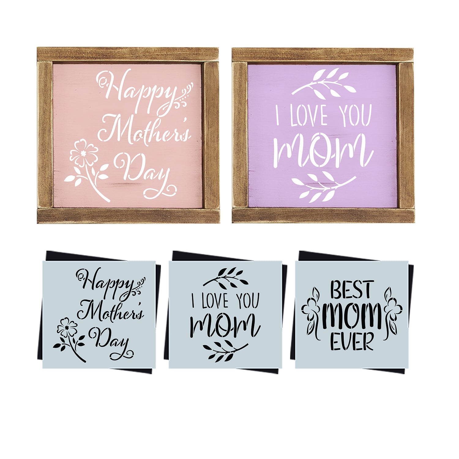 DIY reusable  Mother's Day sign stencils, Mothers day crafts, Happy Mother's Day mini sign stencil with flower, I love you mom mini wood sign stencil, Best mom ever mini wood sign stencil, diy mothers day gift ideas