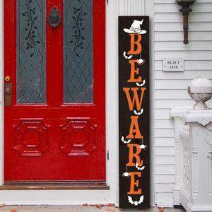 diy 5ft vertical halloween porch signs, 5ft vertical beware porch leaner, halloween diy front porch decor, porch leaners, vertical porch signs