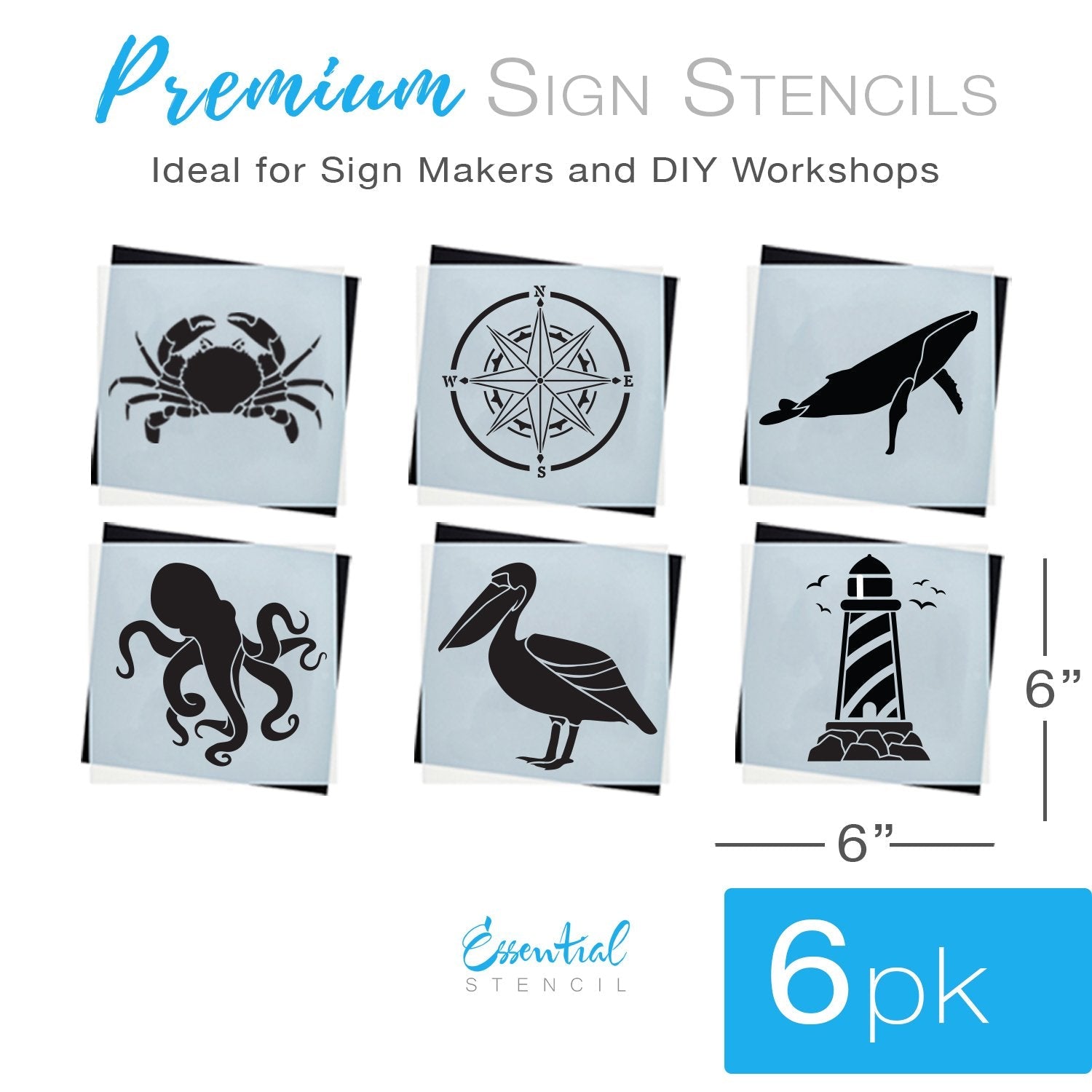 Seaside themed mini small stencils - pick as many as you want from drop  down menu ocean sea mermaid dolphin penguin seahorse surfing