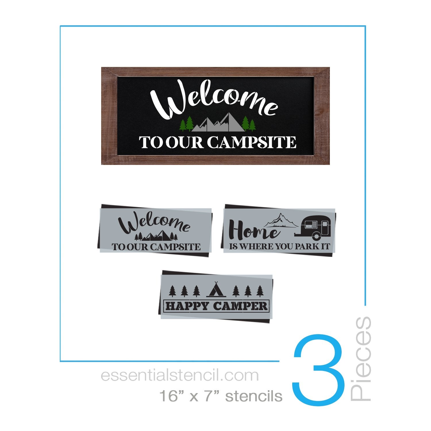 DIY reusable stencils, Camping stencils, diy camping stencils, Welcome to our campsite sign stencil, Home is where you park it sign stencil, happy camper sign stencil