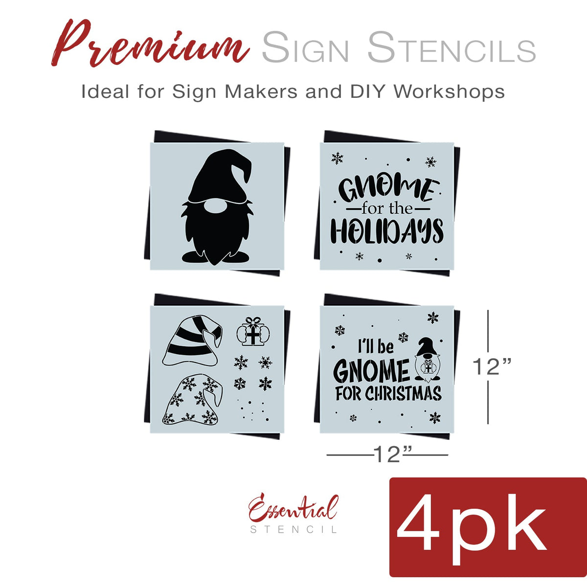 DIY reusable Christmas Farmhouse Gnome wood sign stencils, Gnome silhouette stencil, Gnome holding present sign stencil, Gnome for the holidays Christmas wood sign stencil, I'll be gnome for Christmas modern rustic farmhouse wood sign stencil