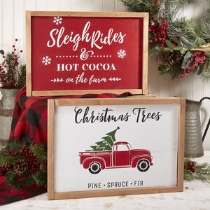 Reusable Christmas Sign Stencils for painting wood signs | DIY Farmhouse Christmas Decor | Vintage Christmas Tree Truck Stencil & Sleigh Rides and Hot Cocoa on the Farm Stencil