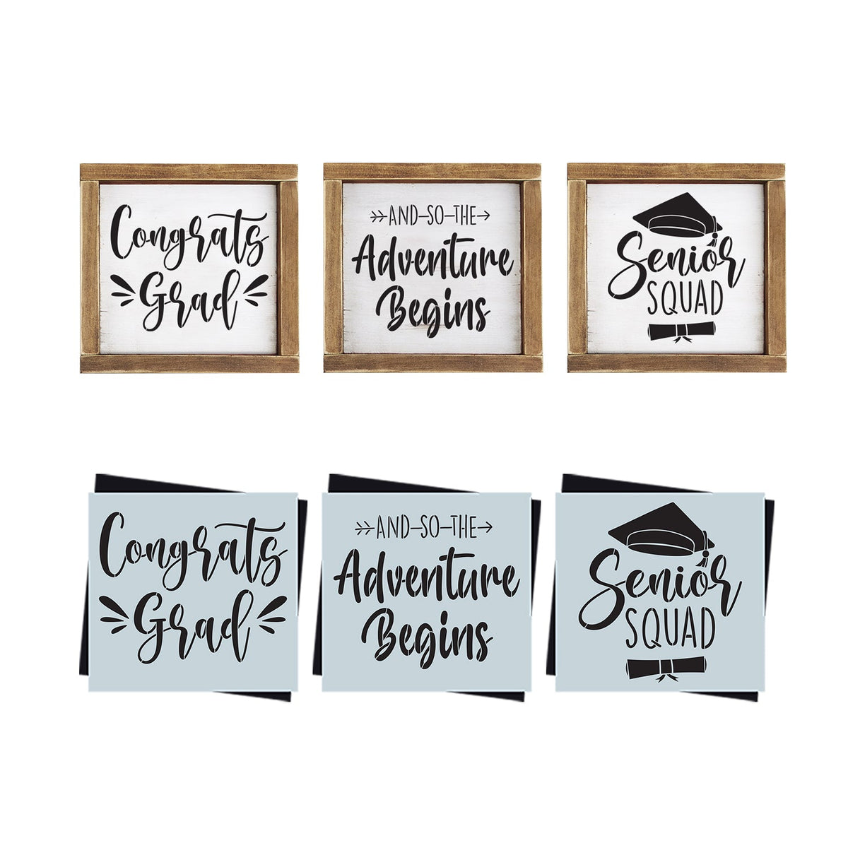 DIY reusable graduation  wood sign stencil, graduation gift ideas, congrats grad stencil cutout , and so the adventure begins  stencil , senior squad  diploma, hat and tassel wood sign stencil