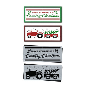 DIY reusable farmhouse Christmas stencils, Christmas template, Have yourself a Country Christmas sign stencil, Tractor pulling Christmas Tree sign stencil, on the farm Christmas sign stencil