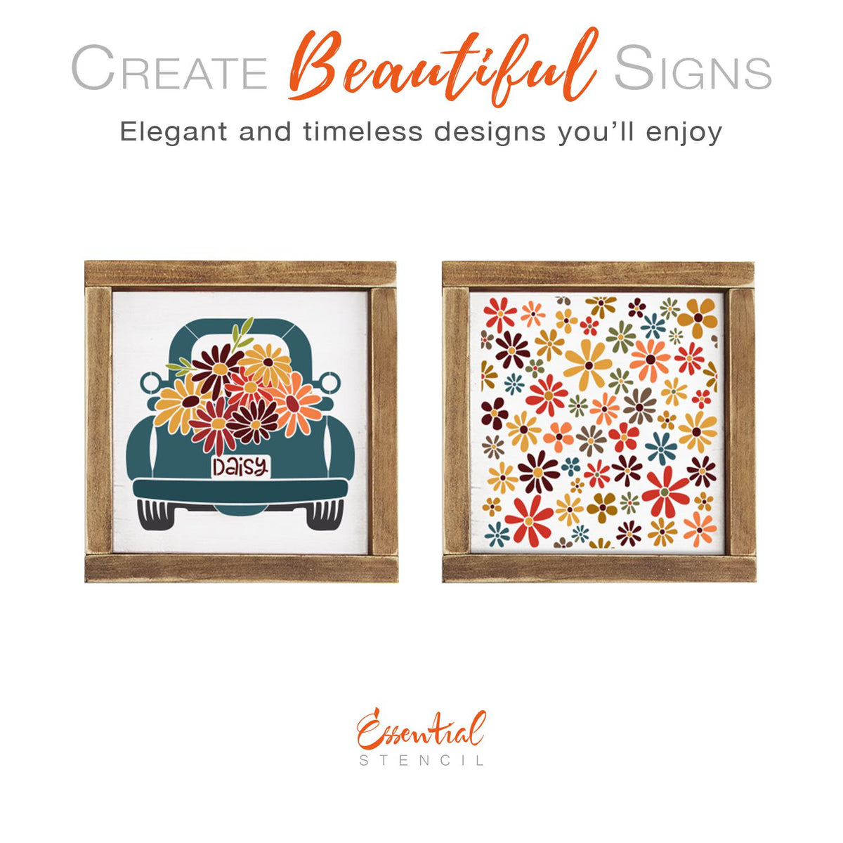 DIY reusable daisy vintage truck stencil, fall vintage truck template, daisy pattern stencil, daisy flowers stencil, vintage truck wood sign