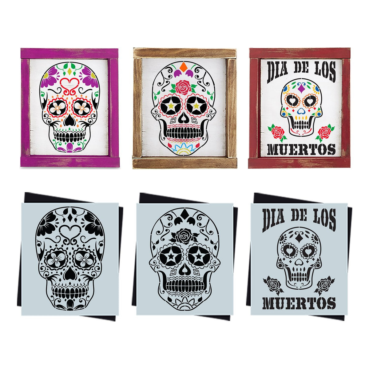 DIY reusable sign stencils, Dia de los muertos Sugar skulls, Sugarskull template, DIY Dia del los muertos fiesta decor