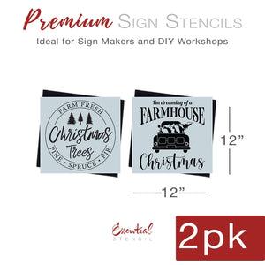 DIY reusable farmhouse Christmas stencils, DIY farm fresh Christmas trees pine spruce fir sign stencil, I'm dreaming of a farmhouse Christmas sign stencil, Vintage Christmas truck with snowy Christmas tree sign stencil, Vintage Christmas Truck template, diy christmas home decor